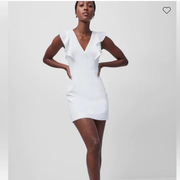 French Connection Whisper Ruffle Mini Dress white graduation dress vneck ruffles - Picture 2 of 16